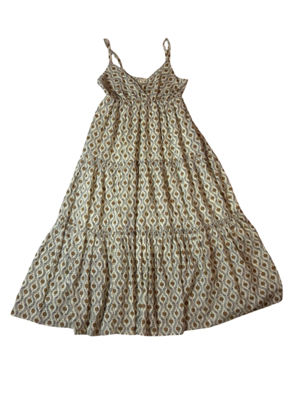 Natural Life XS/S Cotton Floral Tiered Maxi Dress Boho Prairie Cottagecore Cream